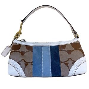 Vintage Coach Y2K Blue Suede Baguette Stripe Mini Bag EUC 2005 *Dyed Leather*